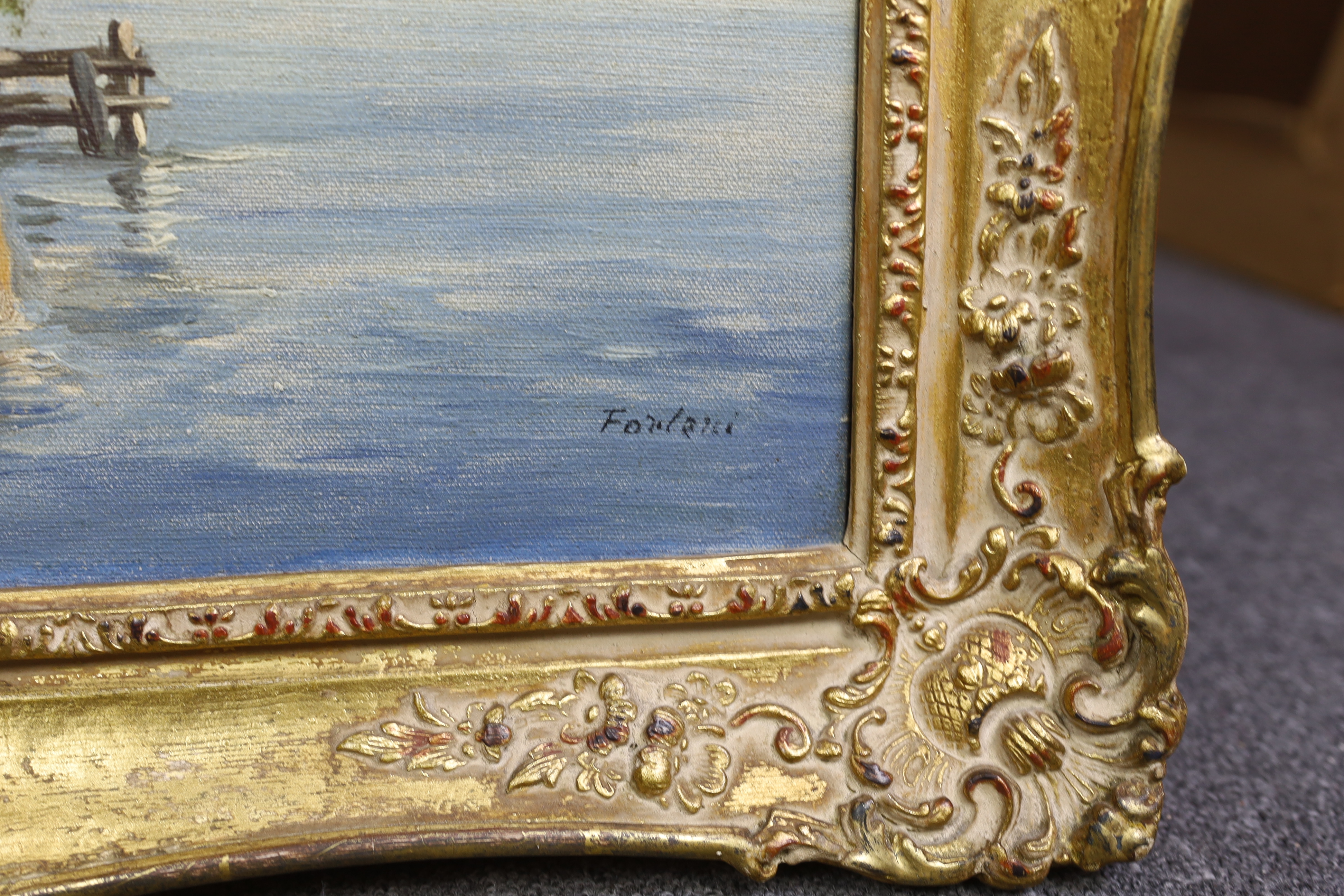 Fontana (Italian School), oil on canvas, 'Lake Lugano, Gandria', signed, 50 x 60cm. Condition - good